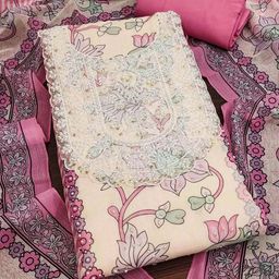 HERE&NOW Floral Printed Stone Work Organza Unstitched Dress Material-image-64