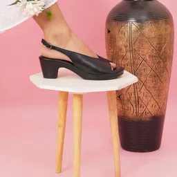 Sherrif Shoes Peep Toe Backstrap Block Heels-22