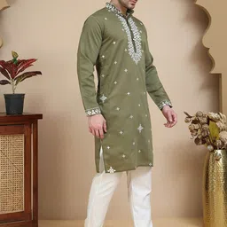 Jompers Embroidered Thread Work Mandarin Collar Straight Kurta With Pyjamas-picture-49