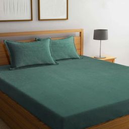 BREVARD Green 260 TC Queen Bedsheet with 2 Pillow Covers-image-32