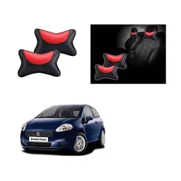 Auto Pearl Black and Red Designer Car Neck Rest Pillow Compatible for Fiat Grand Punto-45