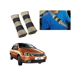 Auto Pearl Seat Belt Cushion (Pack of 2, Beige and Black) Compatible for Tata Indigo CS-34