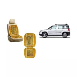 Auto Pearl Car Wooden Bead Seat Cushion with Beige Velvet Border Compatible for Skoda Yeti 2 Pcs-image-95