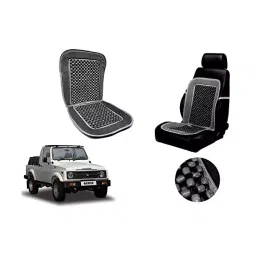 Auto Pearl Car Wooden Bead Seat Cushion with Grey Velvet Border Compatible for Maruti Gypsy King-image-29