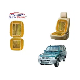 Auto Pearl Car Wooden Bead Seat Cushion with Beige Velvet Border Compatible for ICML Rhino-image-1