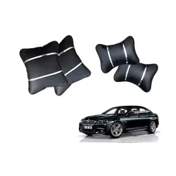Auto Pearl Black and Silver Color Neck Rest with Cushion Set of 4 Pcs Compatible for 5 Series-14