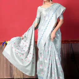 Areca Designer Ethnic Motifs Zari Linen Blend Banarasi Saree-image-27