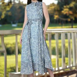 Souchii Women Scarf Neck Tropical Print Fit & Flare Dress-image-88