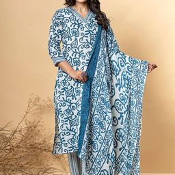 Readiprint Fashions Floral Printed V-Neck Sequinned Kurta With Palazzos And Dupatta-36