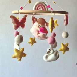 BABBLE WRAP Pink & Yellow Hand Stitch Crib Cot Mobiles-40