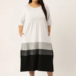 theRebelinme Women Colourblocked Pure Cotton Plus Size A-Line Midi Dress-picture-17