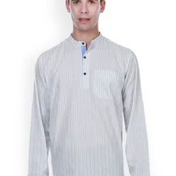 even Light Blue Striped Cotton Short Kurta-image-15