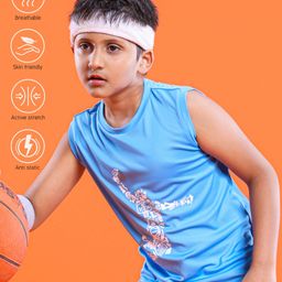 Pine Active Skin Friendly & Breathable Sleeveless Printed T-Shirt - Blue-image-60