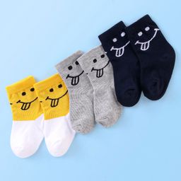 Cute Walk by Babyhug Cotton Knit Anti Bacterial Ankle Length Happy Face Design Socks Pack of 3 - Multicolour-image-69