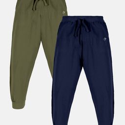 Kiddopanti Pack Of 2 Unisex Solid Track Pants - Military Green & Navy Blue-image-78