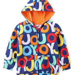 Babyhug Cotton Knit Full Sleeves Hooded Sweat Jacket with Zipper & Text Print - Multicolour-picture-11