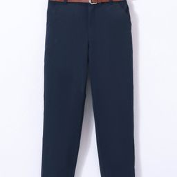 Mark & Mia Full Length Solid Colour Party Wear Trousers With Belt Detailing-Navy Blue-image-61