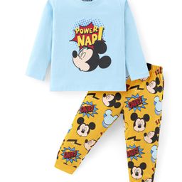 Babyhug DisneySingle Jersey Knit Full Sleeves Night Suit with Mickey Mouse Graphics-Sky Blue & Yellow-image-42