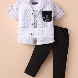 Robo Fry Lycra Knit Full Sleeves Printed Party Shirt & Trouser With Printed T-Shirt - White-image-128