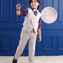 Mark & Mia Full Sleeves Checkered 3 Piece Party Suit with Bow - Wine & Grey-image-85