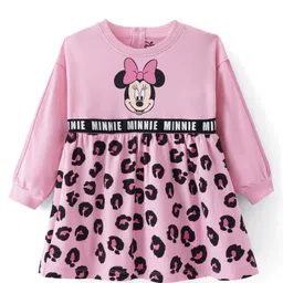 Babyhug Disney Cotton Knit Full Sleeves Frock With Minnie Mouse Graphics - Pink-picture-49