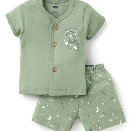 Simply Interlock Knit Half Sleeves Shorts Night Suit with Space Theme Print - Green-image-71