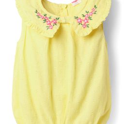 Babyhug Cotton Woven Sleeveless Peter Pan Collar Top with Floral Embroidery - Yellow-image-57