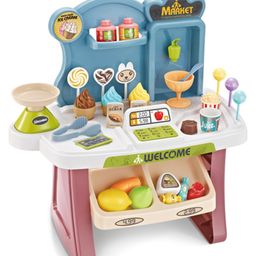 YAMAMA 33 Pcs Pretend Play Shopping Cart Mini Supermarket Shop Toy Set With Light And Sound Effect Toys For Kids Best Gift For Kids - Multicolor-24