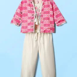 Babyhug Woven Full Sleeves Indo Western Set With Jacket & Floral Print - Pink & White-picture-42