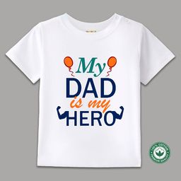 BLUSHES 100% Cotton Fathers Day Theme Half Sleeves My Dad Is My Hero Text Printed Tee - White-image-87