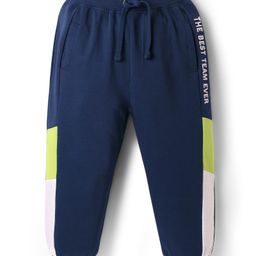 Babyhug French Terry Knit Full Length Lounge Pant With Text Print - Navy Blue-picture-12