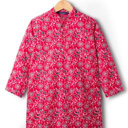 Pine Kids Cotton Woven Full Sleeves Kurta With Floral Print - Red-picture-26