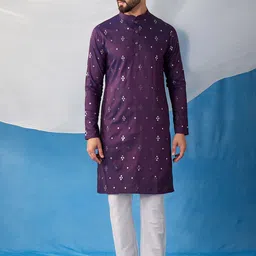 Inddus Men Ethnic Motifs Embroidered Regular Sequinned Kurta with Trousers-image-61