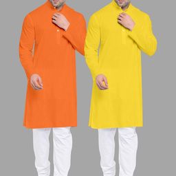 VS MALL Yellow Cotton Blend Kurta Sets-image-83