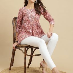HERE&NOW Floral Printed Cotton A-Line Top-picture-19