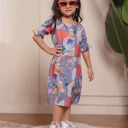Stuffie Land GirlsFloral Print A-Line Dress-image-85