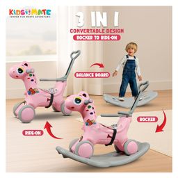 Kidsmate 3-in-1 Push Ride-On and Rocker for Kids 2-5 Years | Ride, Push & Rock Modes | Seat Belt Safety | Non-Toxic |(Pink) image 4