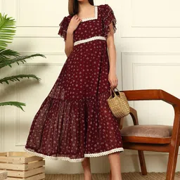 DEEBACO Floral Print Georgette Fit & Flare Midi Dress-image-67