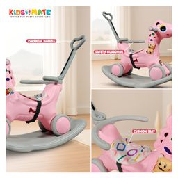 Kidsmate 3-in-1 Push Ride-On and Rocker for Kids 2-5 Years | Ride, Push & Rock Modes | Seat Belt Safety | Non-Toxic |(Pink) image 5
