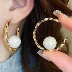 Nitant Pearl Studded Half Hoop Korean Fashion Earrings-31