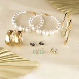Priyaasi Set Of 6 Gold-Plated Contemporary Hoop Earrings-36