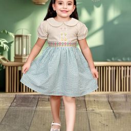TINY TWILLS Girls Floral Printed Peter Pan Collar Puff Sleeve Linen Fit & Flare Dress-image-30