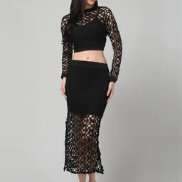 clobug Self Design Round Neck Long Sleeve Top With Skirt Co-Ords-image-57