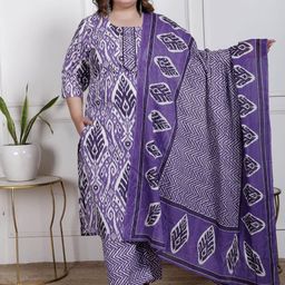 KALINI Women Plus Size Ethnic Motifs Printed Cotton Kurta with Trousers & Dupatta-picture-3