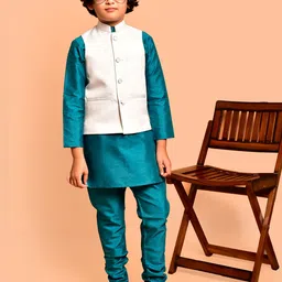 PRINTCULTR Boys Three-Quarter Sleeves Regular Straight Kurta & Churidar & Nehru Jacket-23