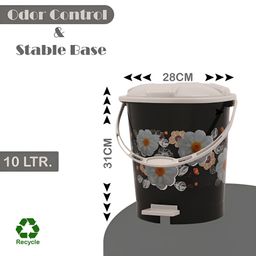 Kuber Industries Black & White 2 Pieces Pedal Dustbin With Lid & Handle - 10L Each image 4