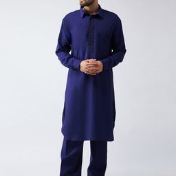 SOJANYA Men Navy Blue Solid Kurta with Salwar-image-32