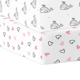 The White Cradle Pink & White Printed Cotton Fitted 120 TC 2 Crib Sheets-13