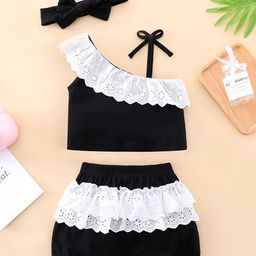YK Girls Printed One Shoulder Top With Shorts-image-97