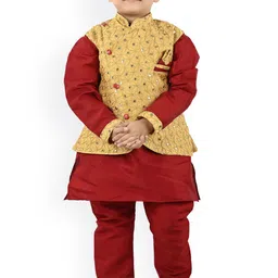 BAESD Boys Floral Embroidered Regular Mirror Work Kurta with Pyjamas-45